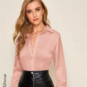 SHEIN BIZwear Solid Button Front Satin Shirt